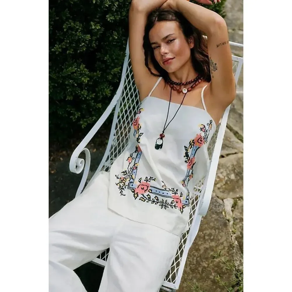 New Free People Sightseer Embroidered Linen Set size L